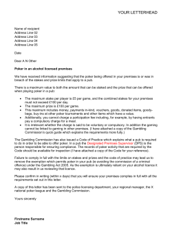Desk top guide and template letter for dealing with poker in pubs