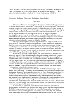 Multidisciplinary Game Studies