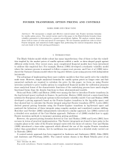 Fourier transforms, option pricing and controls