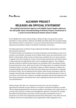 ALCHEMY PROJECT RELEASES AN OFFICIAL STATEMENT The