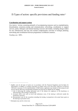 D. Types of action: specific provisions and funding rates