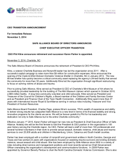Safe Alliance CEO Transition Announcement