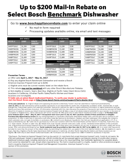 Up to $200 Mail-In Rebate on Select Bosch Benchmark Dishwasher