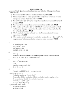 ECON/MGEC 330 Answers of Study Questions on Cost Functions