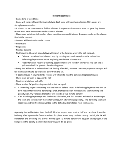 Indoor Soccer Rules &bull; Game time is forfeit time! &bull; Game will consist