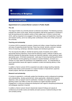 Appointment of a Lecturer/Senior Lecturer in Public Health