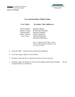 Core and Secondary Ethical Values Core Values