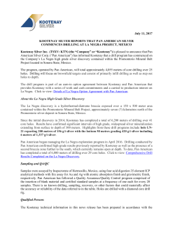 July 11, 2017 KOOTENAY SILVER REPORTS THAT PAN