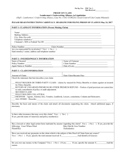 PROOF OF CLAIM Lumbermen`s Underwriting Alliance, in