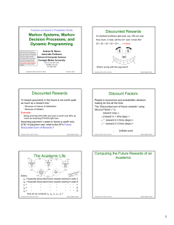 Markov Decision Processes - Carnegie Mellon School of Computer