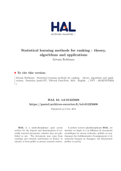 Statistical learning methods for ranking : theory, algorithms and