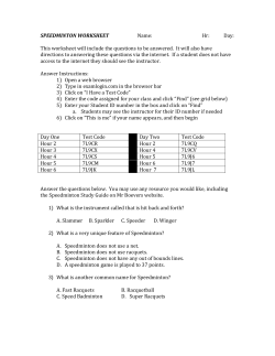 SPEEDMINTON WORKSHEET Name: Hr: Day: This worksheet will