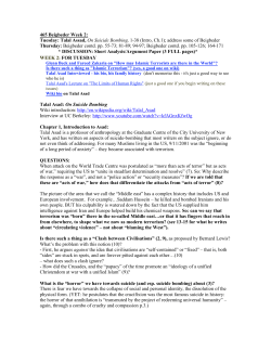 465 Beigbeder Week 2: Tuesday: Talal Assad, On Suicide Bombing
