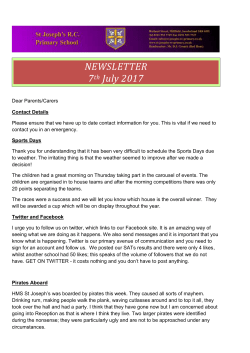 NEWSLETTER 7 th July 2017 - St. Joseph`s RC Primary School