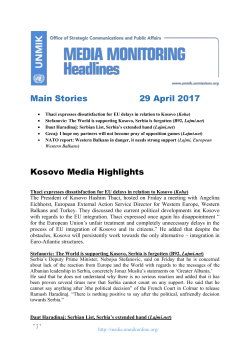 Headlines &ndash; 29.04.2017 - UNMIK Media Observer