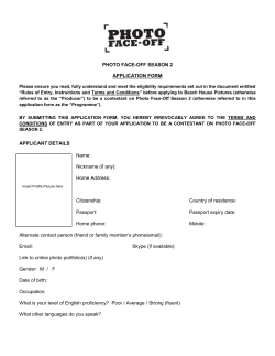 PHOTO FACE-OFF SEASON 2 APPLICATION FORM Please ensure