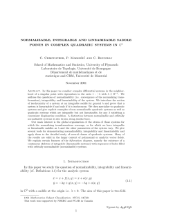 Normalizable, integrable and linearizable saddle points in complex