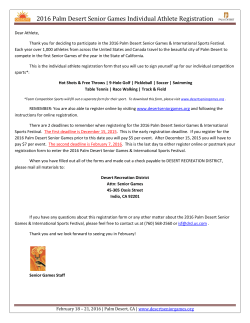 2016 Palm Desert Senior Games Individual Athlete Registration