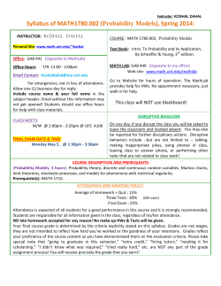 Syllabus of MATH1780.002 (Probability Models), Spring