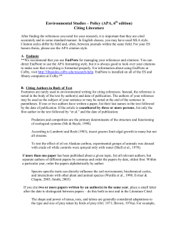 Environmental Studies &ndash; Policy (APA, 6th edition) Citing Literature