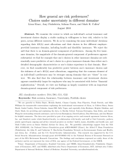 How general are risk preferences? Choices under uncertainty in