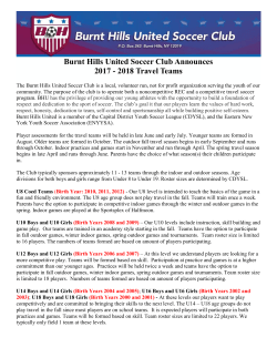 Burnt Hills United Soccer Club Announces 2017