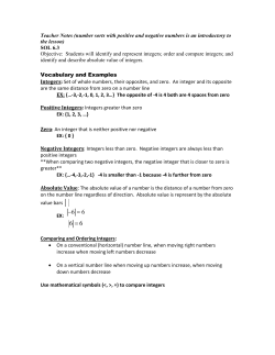 Teacher Notes (number sorts with positive and negative numbers is