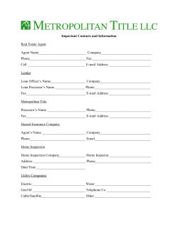 Important Contacts and Information Real Estate Agent Agent