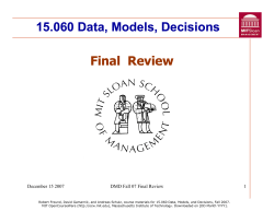 15.060 Data, Models, Decisions 15.060 Data, Models, Decisions