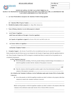 NOTICE OF APPEAL TO THE VALUATION TRIBUNAL