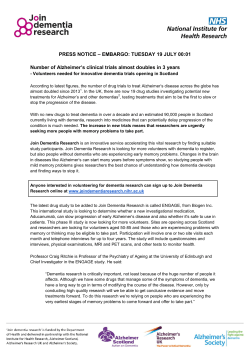 Press release for increase in Alzheimer`s clinical trials