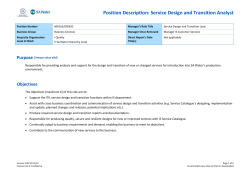 Position Description: Service Design and Transition Analyst