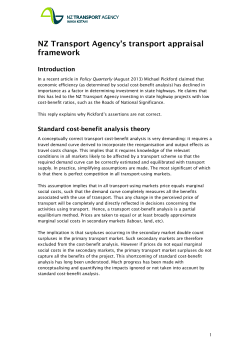 NZ Transport Agency`s transport appraisal framework