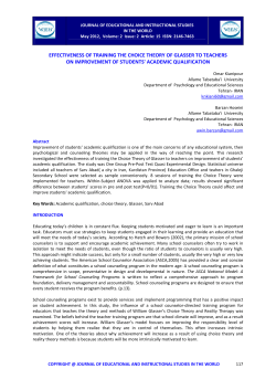 Effectiveness of training the choice theory of Glasser to teachers on