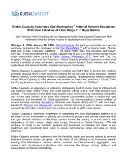 Global Capacity Continues One Marketplace&trade; National Network