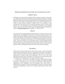 THE NON-MATHEMATICAL LOGIC OF A SCIENCE OF VALUES