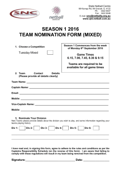 SEASON 1 2016 TEAM NOMINATION FORM (MIXED) Choose a