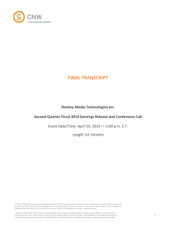 Transcript - Destiny Media Technologies