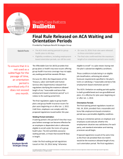 Final Rule Released on ACA Waiting and Orientation Periods