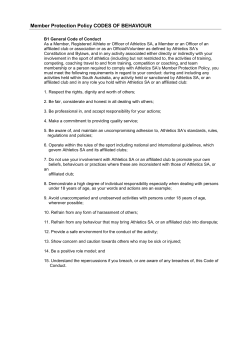 Member Protection Policy CODES OF BEHAVIOUR
