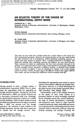 an eclectic theory of the choice of international entry mode
