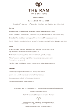 Festive Set Menu 2 courses &pound;20.50 3 Courses &pound;26.50 (Available
