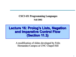 Lecture 16: Prolog`s Lists, Negation and Imperative Control Flow