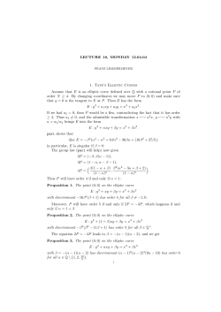 LECTURE 18, MONDAY 12.04.04 1. Tate`s Elliptic Curves Assume