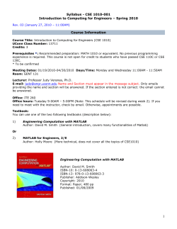 Syllabus - CSE 1010-001 Introduction to Computing for Engineers