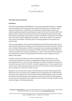 The New Entry Scheme - Institute of Psychoanalysis