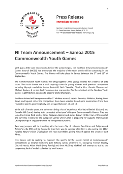 NI Team Announcement &ndash; Samoa 2015