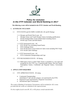 ITTF Calendar and World Ranking inclusion policy