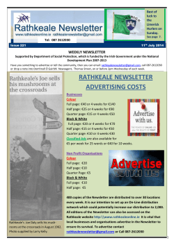 RATHKEALE NEWSLETTER ADVERTISING COSTS