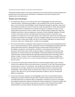 Journal of Heuristic Policies on Heuristic Search Research